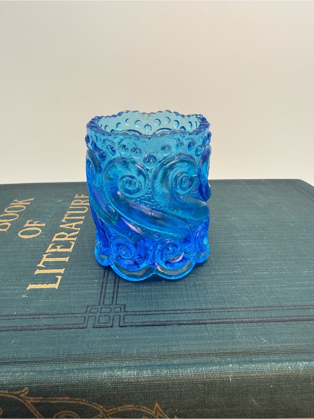 LG Wright S Repeat Celeste Blue Glass Vintage 2 1/4" Toothpick Matchstick Holder
